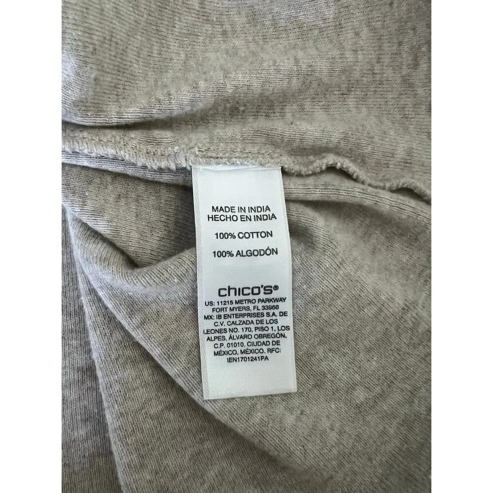 By Chico’s 2= Woman Size 12 Oatmeal Cotton Knit Top Tee Shirt Short Sleeve Basic